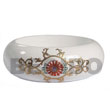 White Stained Wooden Bangle With Embossed Metallic Hand Paintin