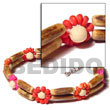 2 Rows Sig-id Wood Tube W/ Red/pink/orange 2-3mm Coco Pokalet F