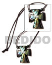 35mm Inlaid Paua Abalone Cross W/ Resin Backing In Leather Thon