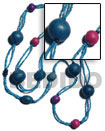 2 Rows Tassled Baby Blue Glass Beads W/ Wood Beads Combi / 40 I