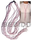 Scarf Necklace - 7 Rows Light Pink Glass Beads W/ Tassled White