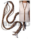 Scarf Necklace - 6 Rows Brown/gold Cut Glass Beads W/ Tassled B