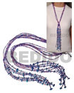 Scarf Necklace - 6 Rows Pink/purple Cut Glass Beads W/ Tassled