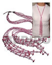 Scarf Necklace - 6 Rows Pink/white Cut Glass Beads W/ Tassled W