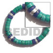 Philippines Coco Bracelets Shell Fashion Coco Bracelets Jewelry 7-8 Mm Coco Heishe Green, Blue And Silver Bracelet - Size 7" Natural Shell Component SFAS5016BR