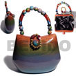 Philippines Acacia Bags Shell Fashion Acacia Bags Jewelry Collectible Handcarved Laminated Acacia Wood Handbag / Canoe Rainbow / 8inx6inx3.5 In / Handle Ht: 4in. / W/ Black Satin Inner Lining Natural Shell Component SFAS002ACBAG