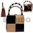 Philippines Acacia Bags Shell Fashion Acacia Bags Jewelry Collectible Handcarved Laminated Acacia Wood Handbag / Modern Gold/black Combi 6inx6.5inx4in / Handle Ht: 4.5 In. / W/ Black Satin Inner Lining Natural Shell Component SFAS019ACBAG