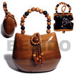 Philippines Acacia Bags Shell Fashion Acacia Bags Jewelry Collectible Handcarved Laminated Acacia Wood Handbag / Canoe Natural / 8inx6inx3.5 In / Handle Ht: 4in. / W/ Black Satin Inner Lining Natural Shell Component SFAS023ACBAG