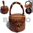 Philippines Acacia Bags Shell Fashion Acacia Bags Jewelry Collectible Handcarved Laminated Acacia Wood Handbag / Carved Rafael Natural 5.5inx5.5inx4.5in / Handle Ht: 4 1/4in. / W/ Black Satin Inner Lining Natural Shell Component SFAS029ACBAG