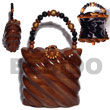 Philippines Acacia Bags Shell Fashion Acacia Bags Jewelry Collectible Handcarved Laminated Acacia Wood Handbag / Pillow Naturali / 6.5nx6.5inx3.5in / Handle Ht:4 In. / W/ Black Satin Inner Lining Natural Shell Component SFAS031ACBAG