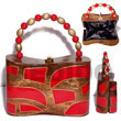 Philippines Acacia Bags Shell Fashion Acacia Bags Jewelry Collectible Handcarved Laminated Acacia Wood Handbag / Beta Natural/red/gold Combi 7.5inx3.5inx5in / Handle Ht:: 4 In. / W/ Black Satin Inner Lining Natural Shell Component SFAS036ACBAG