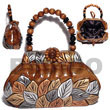 Philippines Acacia Bags Shell Fashion Acacia Bags Jewelry Collectible Handcarved Laminated Acacia Wood Handbag / Kelly Naturalw/ Carved Leaces Glod/brnze/silver Combi/ 9inx5 1/4inx3 3/4in / Handle Ht:4 In. / W/ Black Satin Inner Lining Natural Shell Component SFAS037ACBAG