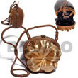 Philippines Acacia Bags Shell Fashion Acacia Bags Jewelry Collectible Handcarved Laminated Acacia Wood Slingbag / Pig Skin Wrap W/ Gold Lotus Carved Flower Combi / 5 3/4inx6inx4 1/4in / Handle Length:42 In. / W/ Black Satin Inner Lining Natural Shell Component SFAS038ACBAG