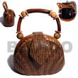 Philippines Acacia Bags Shell Fashion Acacia Bags Jewelry Collectible Handcarved Laminated Acacia Wood Handbagbag / Fan W/ Pig Skin Wrap/ 7inx5inx4 / Handle Ht:3 In. / W/ Black Satin Inner Lining Natural Shell Component SFAS041ACBAG