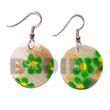Philippines Hand Painted Earrings Shell Fashion Hand Painted Earrings Jewelry Dangling 35mm Round Hammershell W/ Handpainted Flower Maki-e Japanese Art Of Painting Makie Natural Shell Component SFAS5022ER
