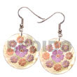 Philippines Hand Painted Earrings Shell Fashion Hand Painted Earrings Jewelry 35mm Round MOP W/ Floral Embossed Handpainted Design Maki-e Japanese Art Of Painting Makie Natural Shell Component SFAS5061ER