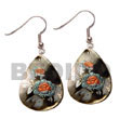 Philippines Hand Painted Earrings Shell Fashion Hand Painted Earrings Jewelry 35mm Teardrop Blacklip W/ Embossed Handpainted Design Maki-e Japanese Art Of Painting Makie Natural Shell Component SFAS5069ER