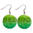 35mm Round Green Capiz Hand Painted Earrings