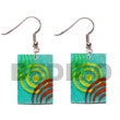 Philippines Hand Painted Earrings Shell Fashion Hand Painted Earrings Jewelry 35mm X 25mm Rectangular Blue Capiz W/ Handpainted Design Maki-e Japanese Art Of Painting Makie Natural Shell Component SFAS5082ER