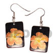 Philippines Hand Painted Earrings Shell Fashion Hand Painted Earrings Jewelry 35mm X 25mm Rectangular Blacktab W/ Embossed Handpainted Design Maki-e Japanese Art Of Painting Makie Natural Shell Component SFAS5084ER