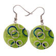35mm Round Green Capiz Hand Painted Earrings