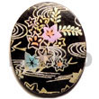 Philippines Hand Painted Pendant Shell Fashion Hand Painted Pendant Jewelry Oval 40mm Black Tab W/ Handpainted Design - Floral/embossed Pendants Maki-e Japanese Art Of Painting Makie Natural Shell Component SFAS5321P