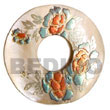 Philippines Hand Painted Pendant Shell Fashion Hand Painted Pendant Jewelry Round 50mm Hammershell Donut W/ Handpainted Design - Floral/embossed Pendants Maki-e Japanese Art Of Painting Makie Natural Shell Component SFAS5327P