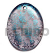 Philippines Hand Painted Pendant Shell Fashion Hand Painted Pendant Jewelry Oval 45mm Transparent Gray Resin W/ Handpainted Design - Aqua Blue Floral / Embossed Maki-e Japanese Art Of Painting Makie Natural Shell Component SFAS5957P