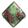 Philippines Hand Painted Pendant Shell Fashion Hand Painted Pendant Jewelry 58mmmm Diamond Transparent Green Resin W/ Handpainted Design - Floral / Embossed Maki-e Japanese Art Of Painting Makie Natural Shell Component SFAS5961P