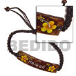 Philippines Macramae Bracelets Shell Fashion Macramae Bracelets Jewelry Macramie Nat. Brown Coco Id Bracelet W/ Painted Flower Design Natural Shell Component SFAS5065BR