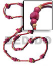 Pink Wood Beads In Long Bohemian Necklace