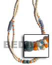 Philippines 2 rows 3 rows Necklace Shell Fashion 2 rows 3 rows Necklace Jewelry 2-3 Mm 2 Rows Coco Bleached White Pokalet Necklace W/ Blue Wood Tube And Balls / Glass Beads Alternates Natural Shell Component SFAS291NK