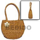 Philippines Native Bags Shell Fashion Bags Jewelry Pandan Oval Bag/ Small/ 5x3 1/2x8 In/ Handle 8 In. Small W/ 40mm Hammershell Flower Natural Shell Component SFASL19BAG