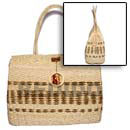 Philippines Native Bags Shell Fashion Bags Jewelry Pandan Indo Braided With Zipper/ 17x6 1/2x 13 In. / Handle 9 In. W/ Dangling Brown.bleach Coco Ring & Cowrie Tiger Shell Natural Shell Component SFASL52BAG