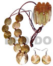 Philippines Set Jewelry Shell Fashion Weekly Jewelry Specials Jewelry 10 Pcs. 35mm Round Brownlip Shells & 1pc. 50mmround Brownlip Shell Center Accent In Satin Double Cord / 40 In. W/ Set Earrings And Elastic Bangle Natural Shell Component SET_SFAS2440NK