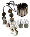 Philippines Set Jewelry Shell Fashion Weekly Jewelry Specials Jewelry 10 Pcs. 35mm Round Blacklip Shells & 1pc. 50mm Round Blacklip Shell Center Accent In Satin Double Cord / 40 In. W/ Set Earrings And Elastic Bangle Natural Shell Component SET_SFAS2441NK