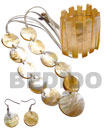 Philippines Set Jewelry Shell Fashion Weekly Jewelry Specials Jewelry 10 Pcs. 35mm Round MOP Shells & 1pc. 50mm Round MOP Shell Center Accent In Satin Double Cord / 40 In. W/ Set Earrings And Elastic Bangle Natural Shell Component SET_SFAS2442NK