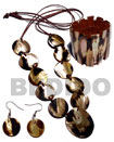 Philippines Set Jewelry Shell Fashion Weekly Jewelry Specials Jewelry 10 Pcs. 35mm Round Brownlip Tiger Shells & 1pc. 50mm Round Brownlip Tiger Shell Center Accent In Satin Double Cord / 40 In. W/ Set Earrings And Elastic Bangle Natural Shell Component SET_SFAS2443NK