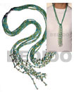 Philippines Ladies Scarf Necklace Shell Fashion Scarf Necklace Jewelry Scarf Necklace - 7 Rows Blue/green Glass Beads W/ Tassled White Mongo Shells / 36 In. Natural Shell Component SFAS1873NK