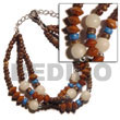 Philippines Seed Bracelets Shell Fashion Seed Bracelets Jewelry 3 Rows Coco Pokalet. Nat. Brown W/ Buri Seed, Palmwood & Silver Metal Ball Natural Shell Component SFAS952BR