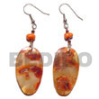 Philippines Shell Earrings Shell Fashion Shell Earrings Jewelry Dangling 21x27mm Oval Orange Dyed Hammershell W/ Coral & Beads Accent Natural Shell Component SFAS5025ER