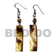 Philippines Shell Earrings Shell Fashion Shell Earrings Jewelry Dangling 40x10mm Black Lip Bar W/ Horn Bead Accent Earrings Natural Shell Component SFAS5030ER