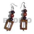 Philippines Shell Earrings Shell Fashion Jewelry Dangling 30mmx20mm Rectangular Laminated Golden Amber Kabibe SFAS5604ER