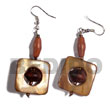Philippines Shell Earrings Shell Fashion Jewelry Dangling 25mmx25mm Square Laminated Golden Amber Kabibe SFAS5605ER