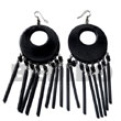 Philippines Wooden Earrings Shell Fashion Jewelry Dangling 50mm Round natural Black Wood with SFAS5524ER