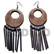 Philippines Wooden Earrings Shell Fashion Jewelry Dangling 50mm Round natural Black Wood with SFAS5526ER