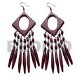 Philippines Wooden Earrings Shell Fashion Jewelry Dangling 35mm Diamond Reddish Brown natural Wood SFAS5527ER