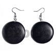 Philippines Wooden Earrings Shell Fashion Jewelry Dangling Round 32mm natural Wood In Black SFAS5569ER