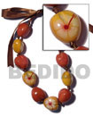 Philippines Wooden Imitation Kukui Nuts Shell Fashion Wooden Imitation Kukui Nuts Jewelry Wooden Imitation Kukui Nut Choker / Red Orange & Mustard Combi W/ Two Sided Design ( 11pcs. ) / Adjustable Ribbon Natural Shell Component SFAS1828NK