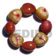 Philippines Wooden Imitation Kukui Nuts Shell Fashion Wooden Imitation Kukui Nuts Jewelry Elastic 8 Pcs. Wooden Imitation Kukui Nuts Bracelet / Orange Brown & Mustard W/ 2 Sided Design Combi Natural Shell Component SFAS5184BR